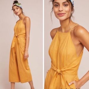Anthropologie Tie-Front Mustard Jumpsuit w/Pockets